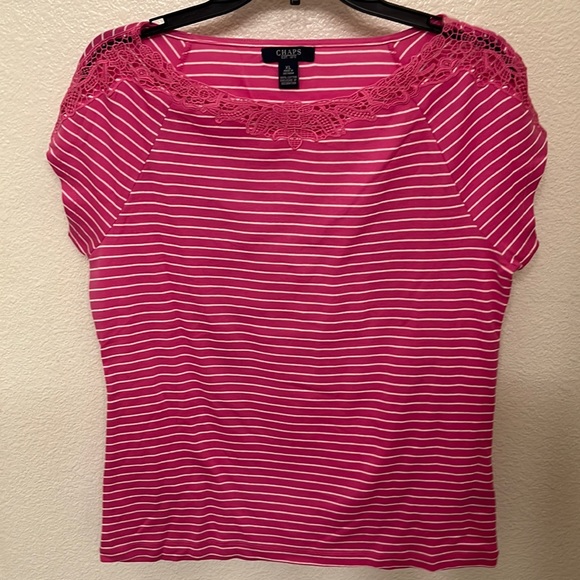 Chaps Tops - Striped tee with lace neckline
